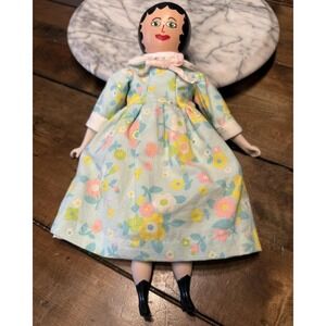 Vintage Doll Paper Mache Head Cloth Body Porcelain Arms Legs 13" Dress Bloomers